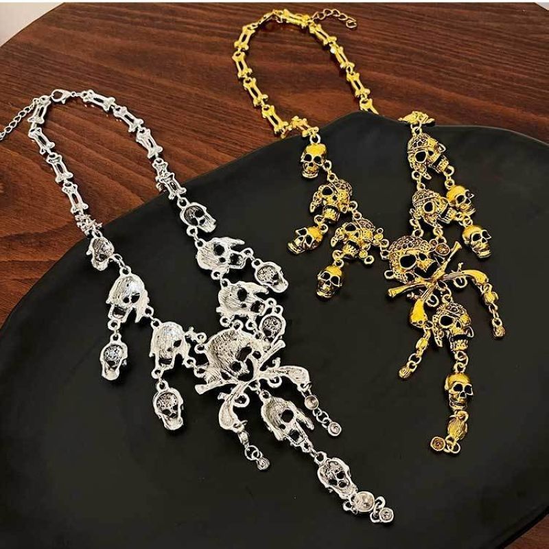 Halloween Exaggerated Skull Personalized Ghost Head Tassel Necklace Pendant_voghion.com