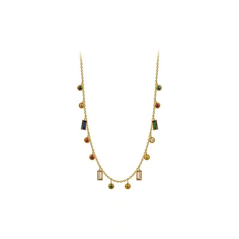 Titanium Steel Necklace Women's Colorful Zircon Dopamine Collar Chain 2023 New Niche Design High-end Neckchain_voghion.com