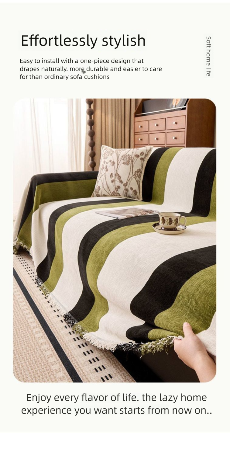 Puxu Chenille Cover Four Seasons Style One-Piece Pad Vertical Stripes High-End Sofa Seat Cushion_voghion.com