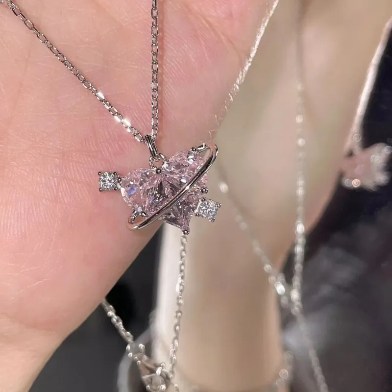 Klaar Voorraad Sterg Sier Mode Halskettingen voor Vrouwen Hartvormige Zirkoon Roze Kristallen Hanger Halsketting Dames Sieraden Exquise Geschenk_voghion.com