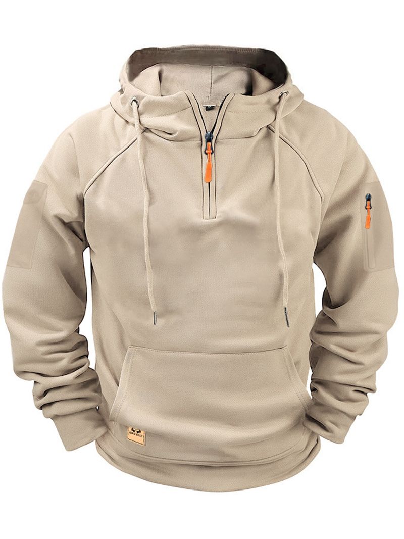 Herrenbekleidung – Kapuzenpullover mit Reißverschluss – Fleecegefüttert, mehrere Taschen, lässiger Pullover (Hellgrau, Dunkelbraun, Burgunderrot, Armeegrün, Weiß, Marineblau)_voghion.com