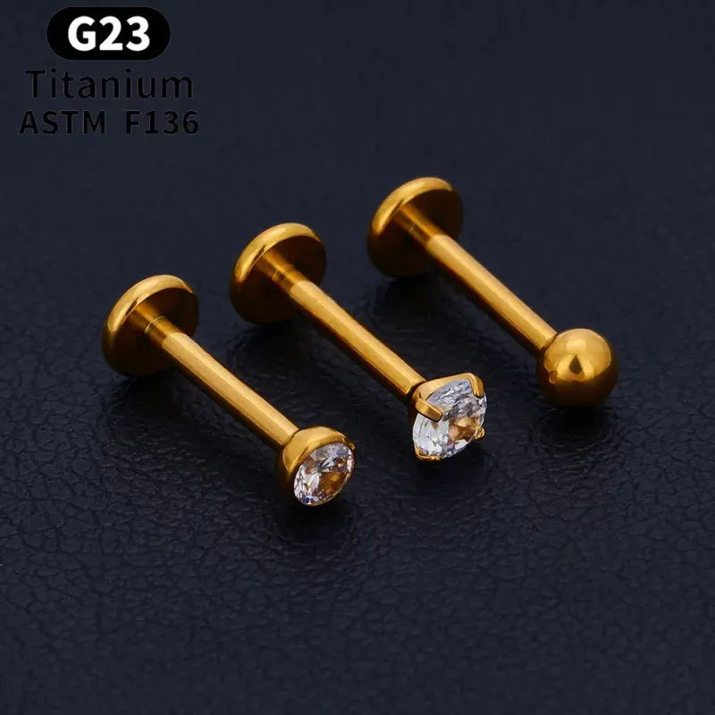 10/50PCS G23 Ttianium Piercing Labret Lip Ring CZ 16G Internal Thread Stud Earring Ear Tragus Cartilage Helix Daith_voghion.com
