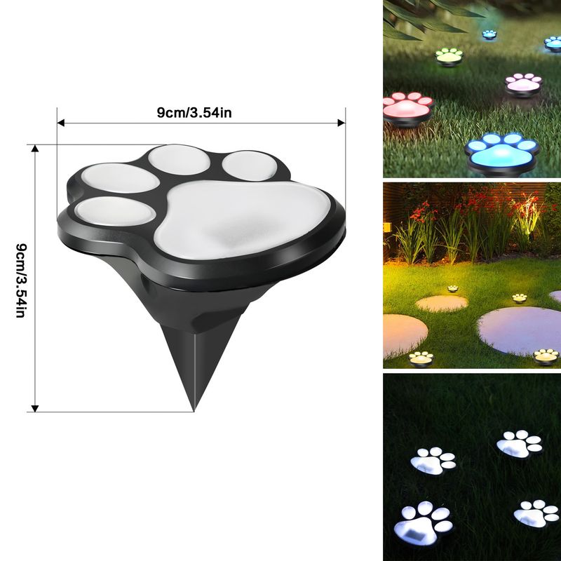 Solar Powered Cat Paw Garden Lights, Waterproof Outdoor Decorative Lighting For Yard, Pathway, Patio, Warm White/Color Changing LED_voghion.com