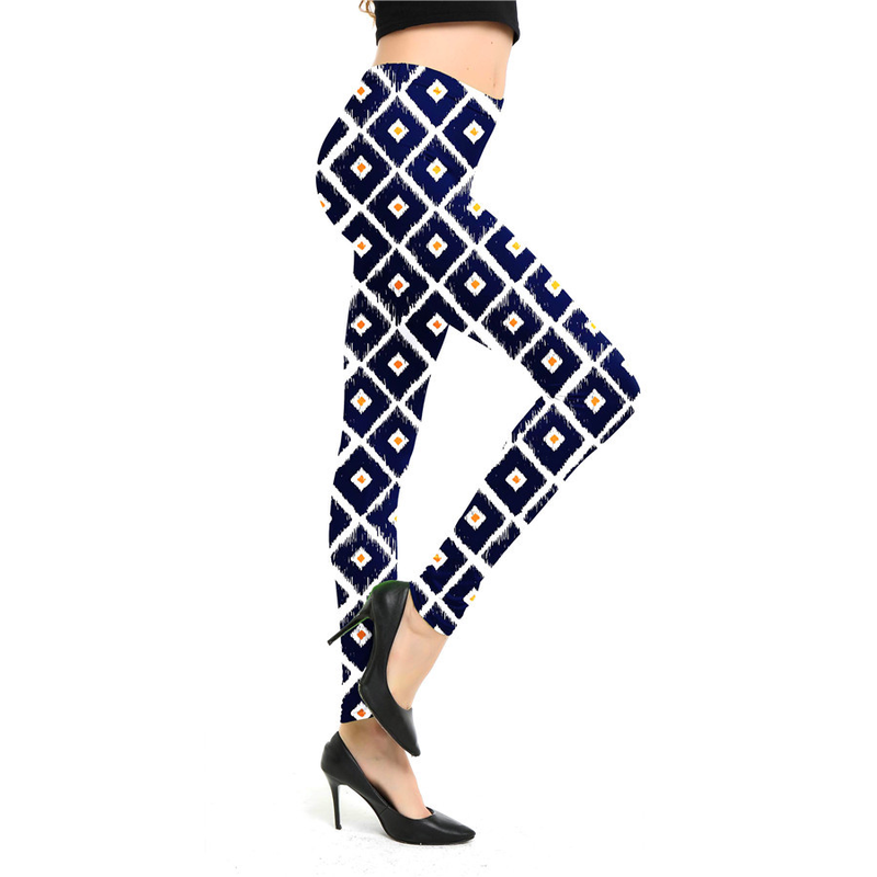 Leggings sportivi elastici a nove punti con stampa scozzese a righe alla moda da donna_voghion.com