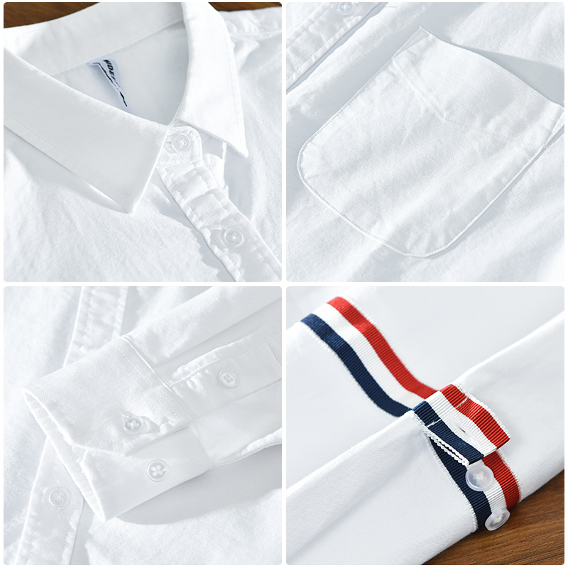 Camicia in cotone con colori di tendenza M8820 Versione coreana della camicia bianca con colletto quadrato sottile e camicia con fondo autunnale di una generazione._voghion.com