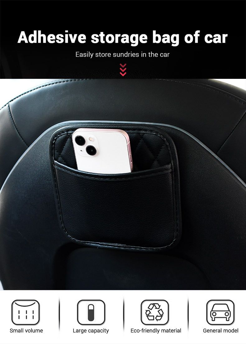 Car Leather Adhesive Hanging Phone Holder Car-mounted Creative Multifunctional Storage Box Trash Bag_voghion.com