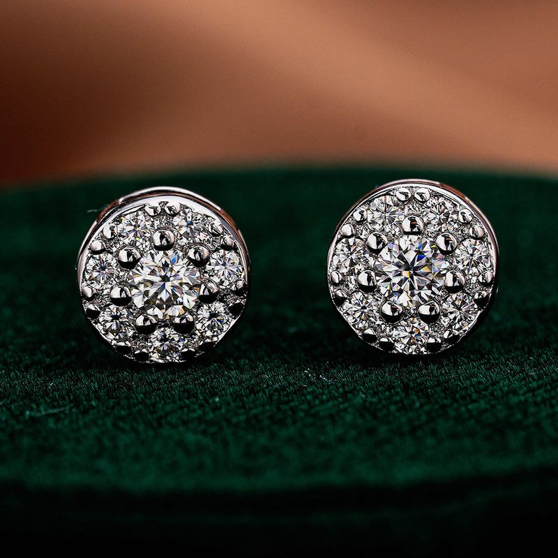 Moissanite Hip Hop S Pure Silver Luxury Inlaid Round Bag Unisex Earrings_voghion.com