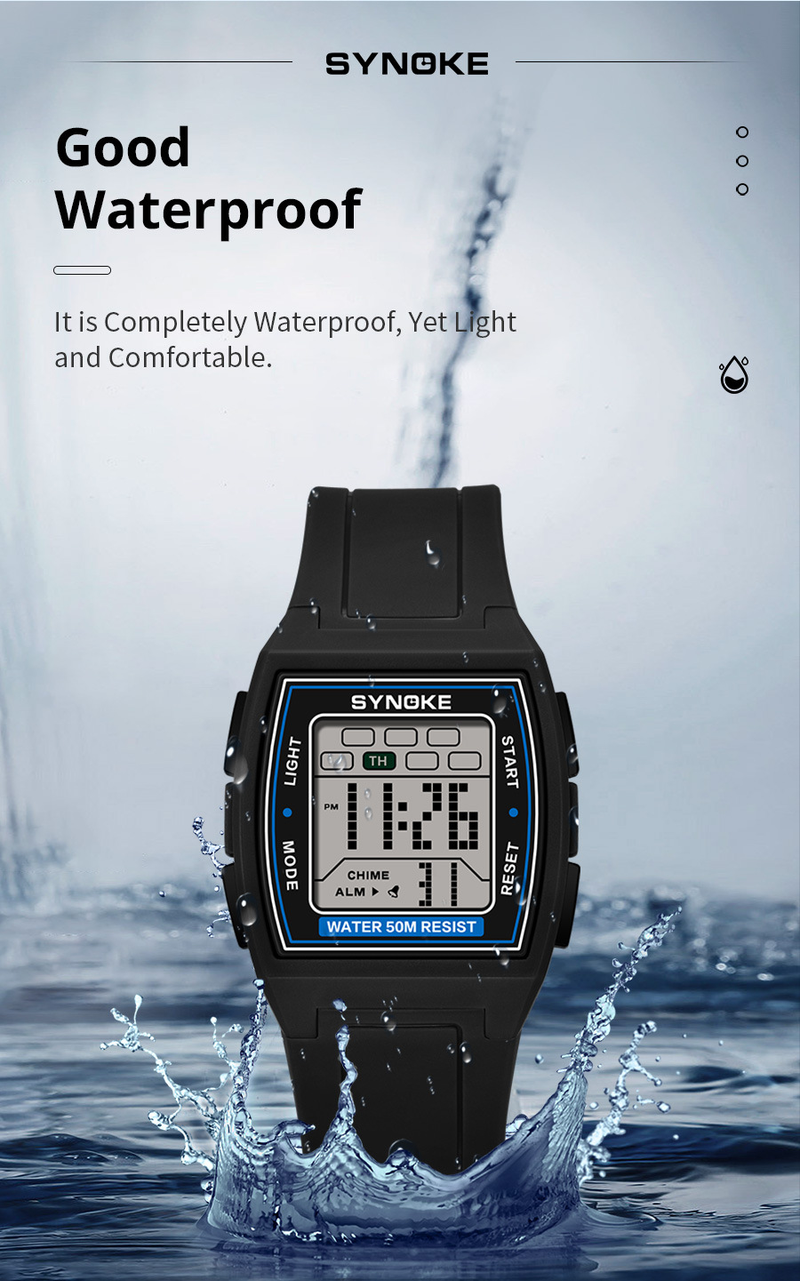 SYNOKE Sport elektronische Uhr Herren multifunktionale quadratische Retro leuchtende wasserdichte Outdoor-Studentenuhr_voghion.com