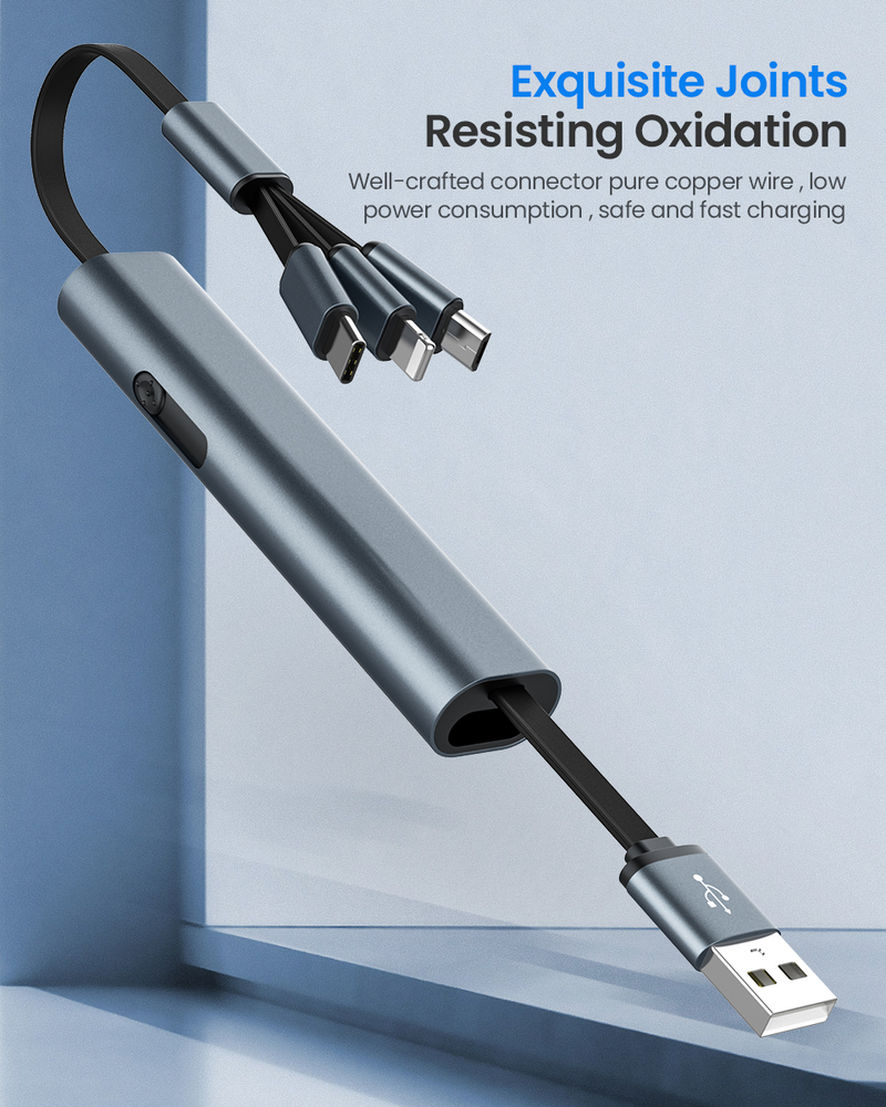 Quick charging 3-in-1 USB cable suitable for Samsung Huawei Xiaomi mobile phone charger Keychain retractable d_voghion.com