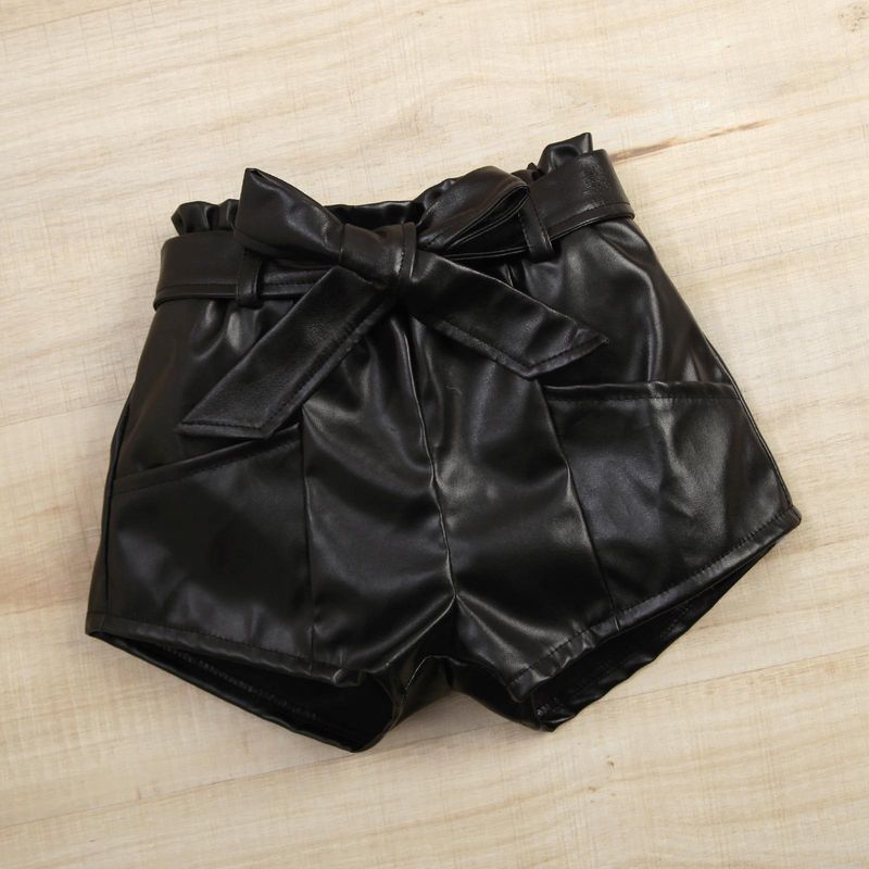 Mother & Kids Children's Clothing Popular Spring And Summer Fur Suspenders Solid Color Leather Shorts Suit With Belt_voghion.com