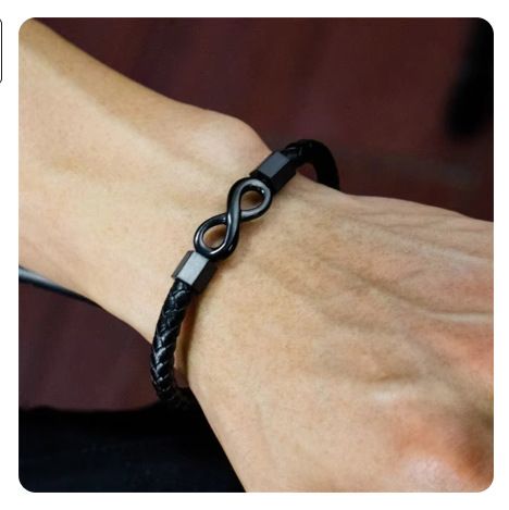 Bracciale in pelle con forma a 8 infinito, versatile alla moda, hip-hop, in acciaio inossidabile, per uomo, di alta qualità e di alta qualità._voghion.com