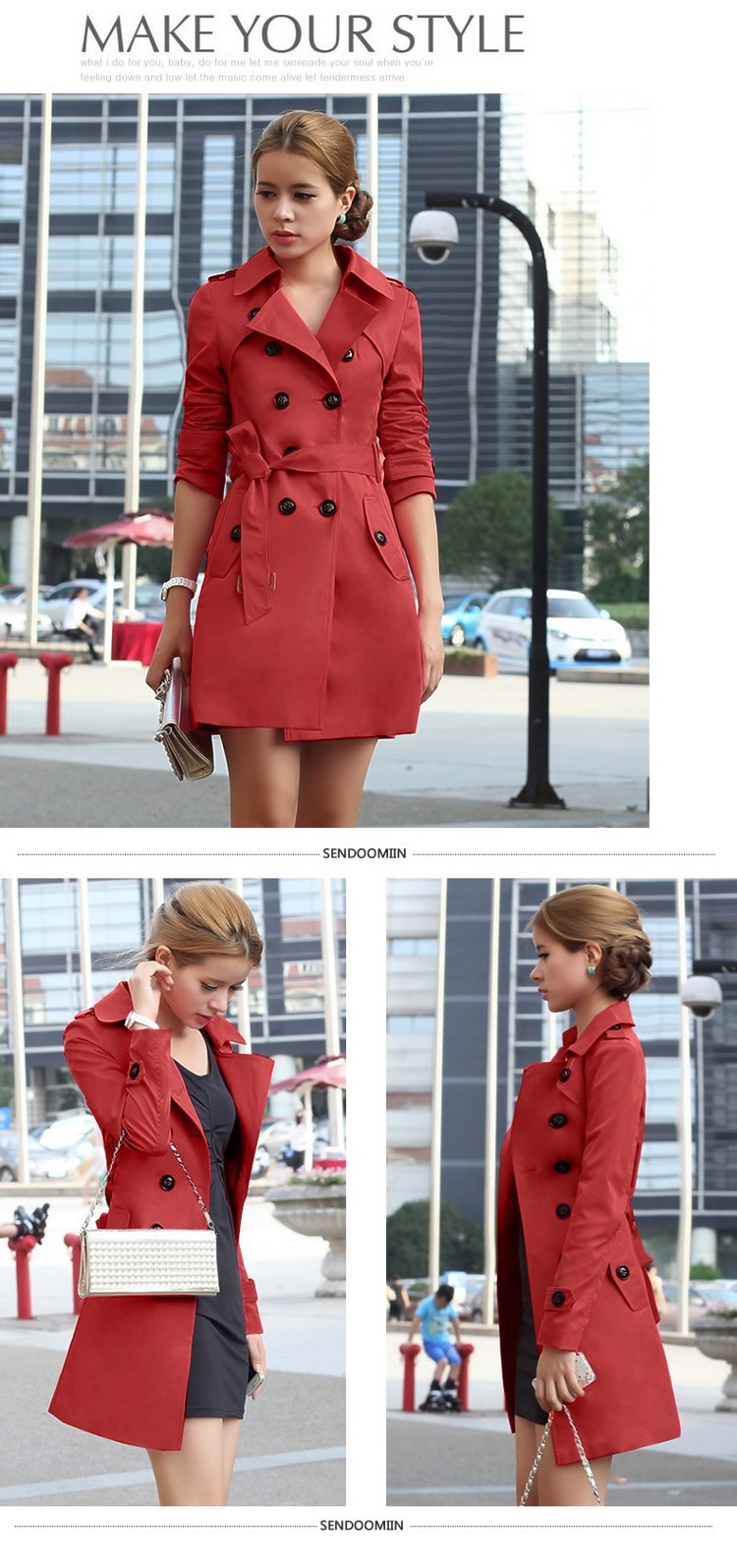 Trench classico versatile alla moda da donna, di media lunghezza_voghion.com