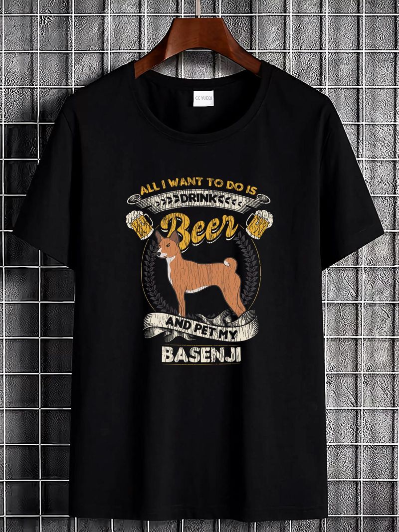 Alles, was ich will, ist Bier trinken und meinen Basenji streicheln – Lustiges T-Shirt für jeden Tag – Designer-Kleidung, stylisch, dehnbar, Grafik, weich_voghion.com