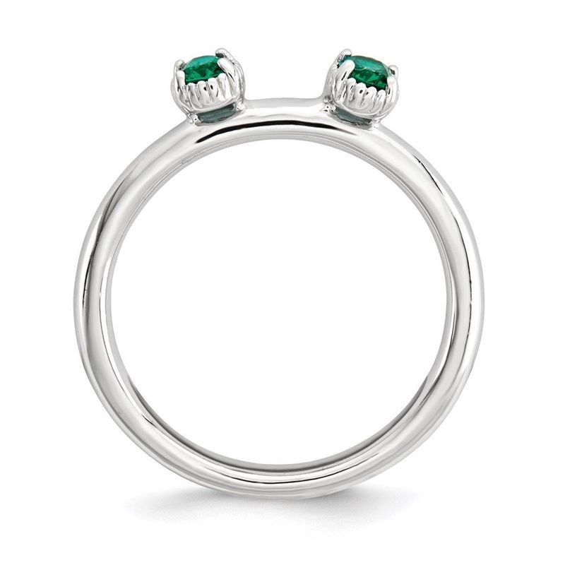 Sterling Silver Stackable Expressions Created Emerald Two Stone Ring_voghion.com