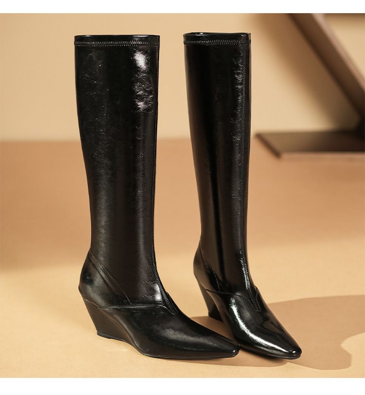 5198-3 For Women, Over-the-Knee Long Leg-Wrapping Slim Pointed Toe High Boots, Chunky Heel Fashion Boots_voghion.com