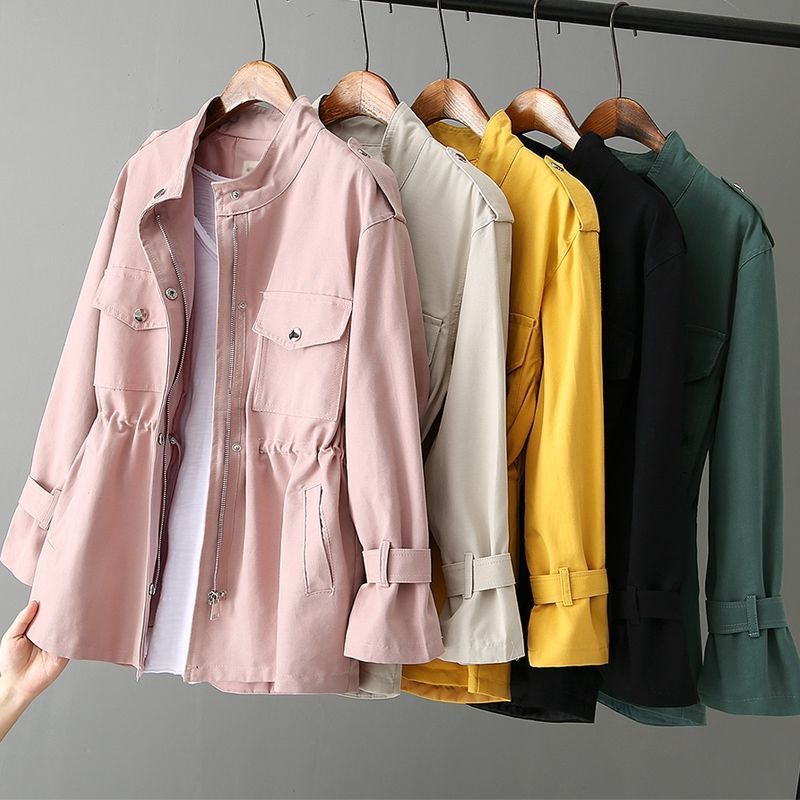 Women's Spring Trench Coat Lightweight Long Sleeve Casual Loose Fit Mid-Length Jacket For Petite & Regular Sizes (Beige, Black, Pink, Green)_voghion.com