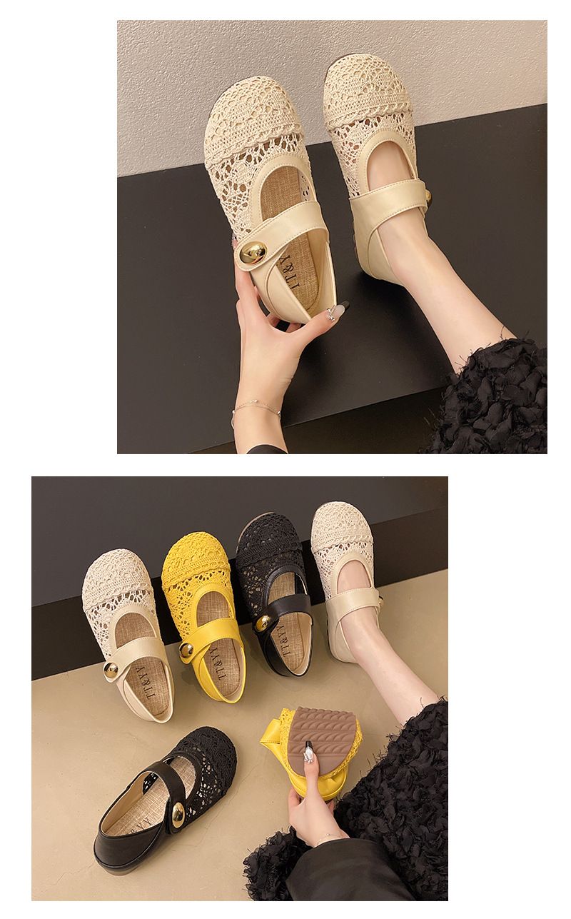Thick-soled Inner Height-increasing Single Shoes Women's Woven One-pedal Velcro Mary Jane Shoes With Skirts Casual Shoes_voghion.com