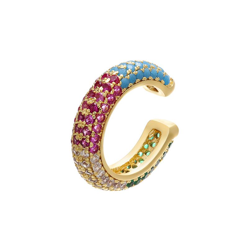 Damenschmuck Perlenschnalle Schmuck Mikro eingelegter farbiger Diamant Ohrknochenclip Farbiges Zirkonium Einfache Ohrclip-Ohrringe Kupfer K vergoldet_voghion.com