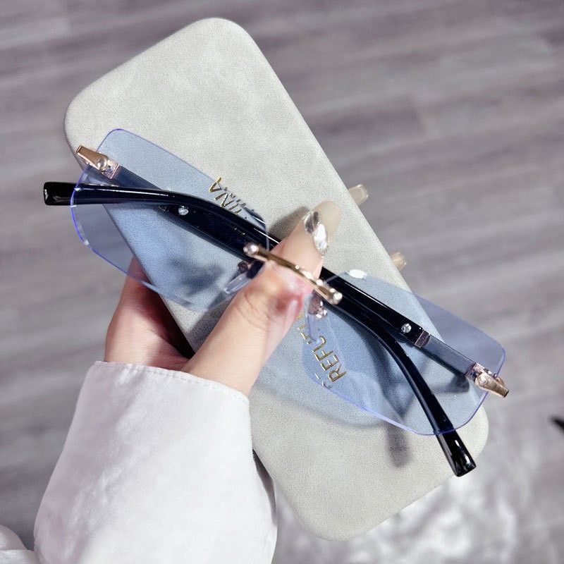 Nuovi occhiali da sole quadrati senza montatura con bordo in metallo, in saldo_voghion.com