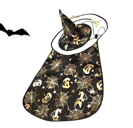 Set di 2 pezzi con mantello da vampiro e cappello stampato per Halloween per cani e animali domestici_voghion.com