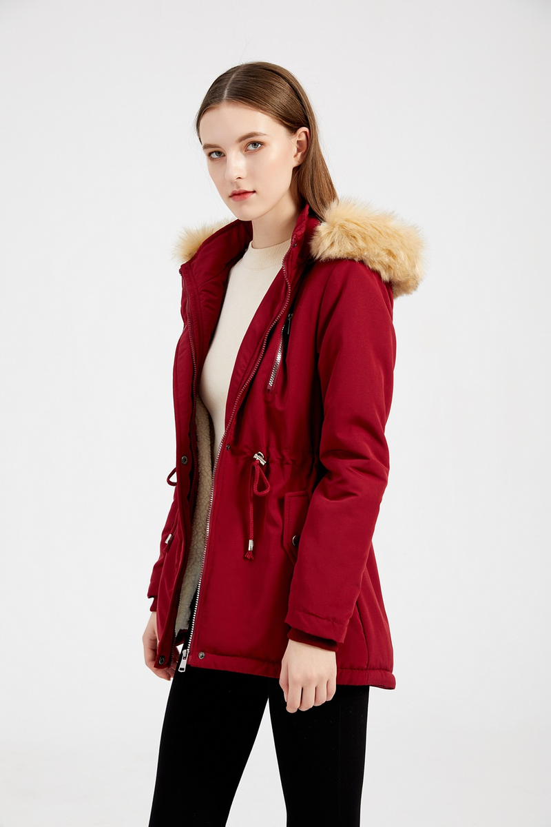 Cappotto imbottito in lana d'agnello spesso da donna, cappotto imbottito ampio, cappello staccabile e giacca in pile_voghion.com