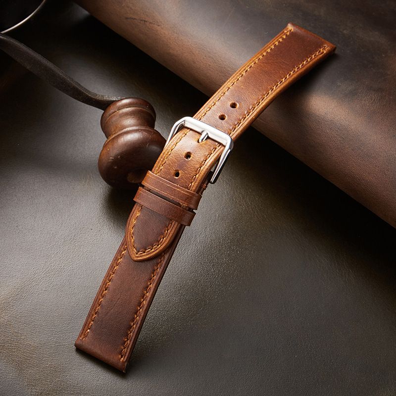 Vintage Italian Leather Watch Band - Genuine Oil Wax Leather, Ultra-Thin, Color-Changing Strap For 18/19/20/21/22mm Watches, Retro & Elegant Style_voghion.com