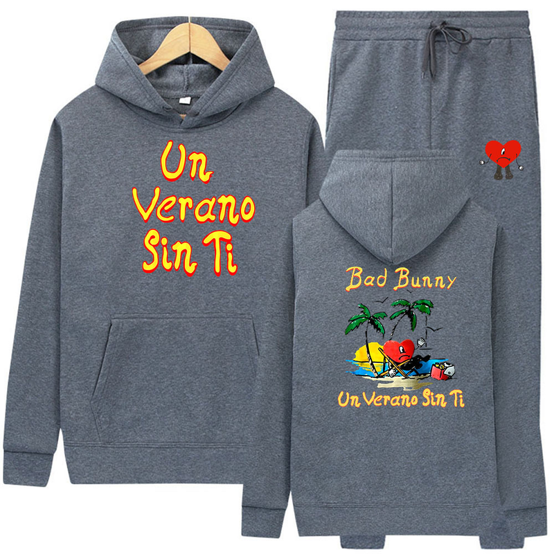 2022 Men's and Women's Sweater Un Verano Sin Ti Bad Bunny Printed Pullover+casual Sports Pants_voghion.com