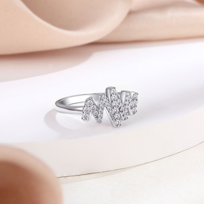 Anello con battito cardiaco ECG - Anello in argento sterling 925 con zirconi e diamanti_voghion.com