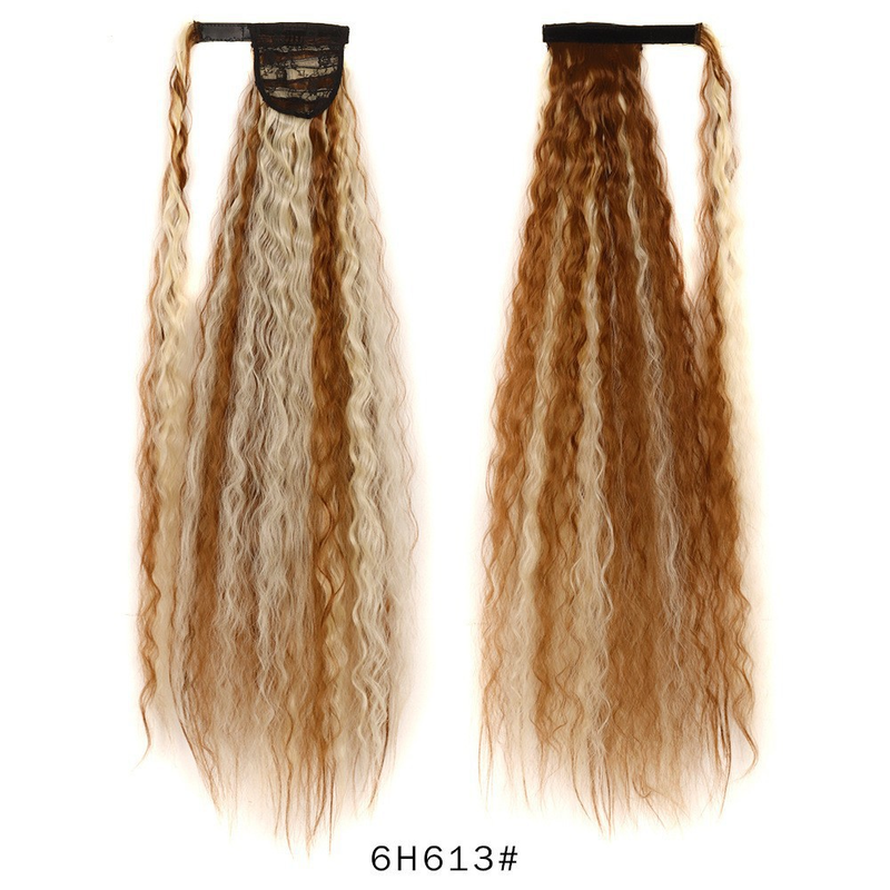 Perruque femme style Velcro perm de maïs moelleux cheveux longs bouclés queue de cheval haute et basse perruque naturelle à haute température en soie ondulée à l'eau_voghion.com