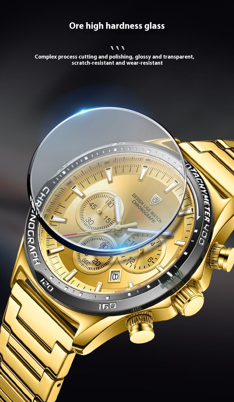Business Machinery Men's High-end Multifunctional Large Dial Three Eye Six Pin Steel Strip Quartz Watch_voghion.com