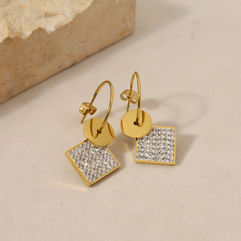 Boucles d'oreilles en acier au titane à pampilles carrées incrustées de diamants géométriques INS avec placage d'or véritable 14 carats et boucles d'oreilles à la mode_voghion.com