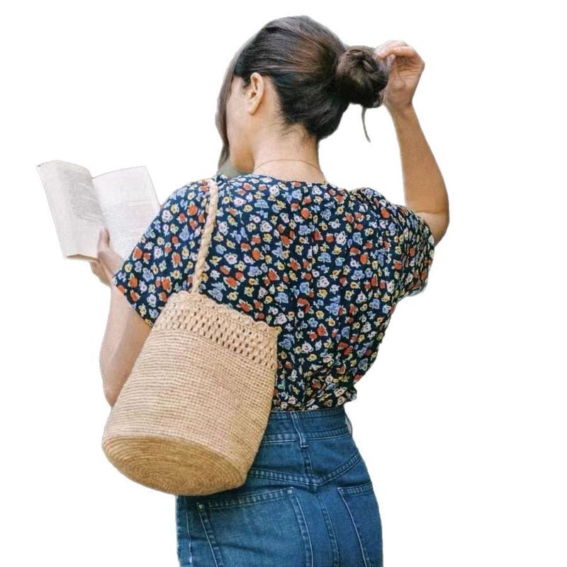 Borsa a secchiello in rafia intrecciata a mano in stile francese, da viaggio e per le vacanze, borsa a tracolla in paglia, nuova 2025_voghion.com