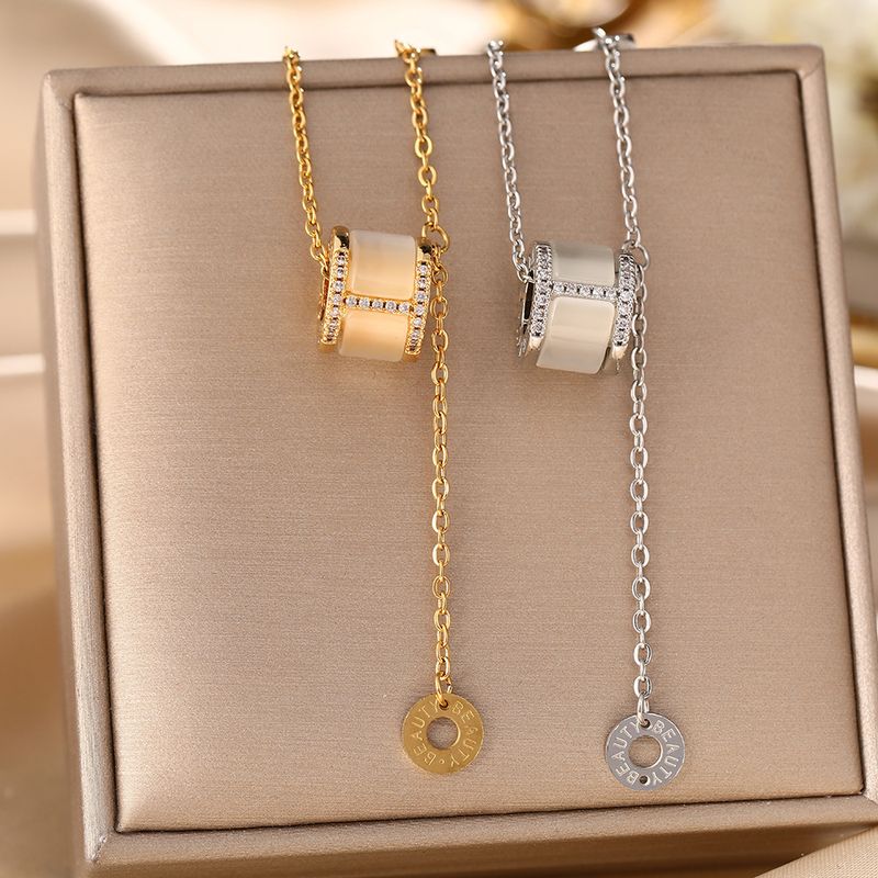 Collar de acero de titanio, piedra de ojo de gato para mujer, colgante de cintura grande, sensación de alta gama, accesorio de cadena de clavícula, no_voghion.com