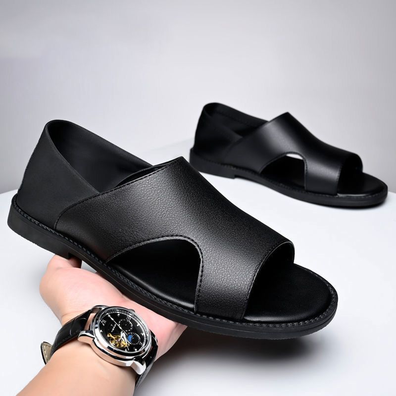 Sandalen Herren Sommer Neue Flache Unterseite Leichte Männer Mittleren Alters Outdoor Mode Römische Strandschuhe Halbe Hausschuhe_voghion.com