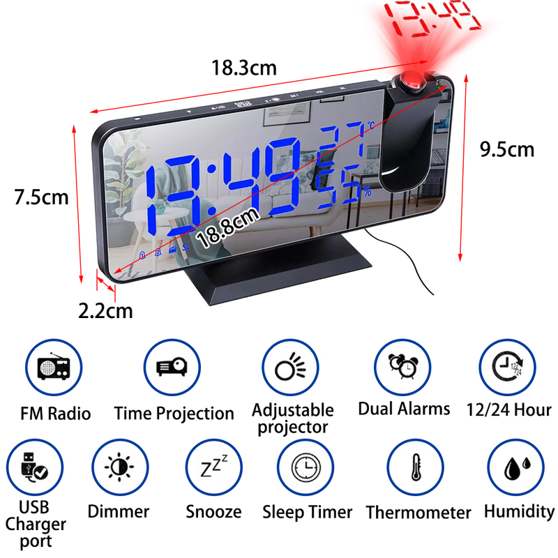 FM Radio LED Digital Smart Wecker Uhr Tisch Elektronische Desktop Uhren USB Wake Up Uhr Mit 180 ° Zeit Projektion Snooze_voghion.com