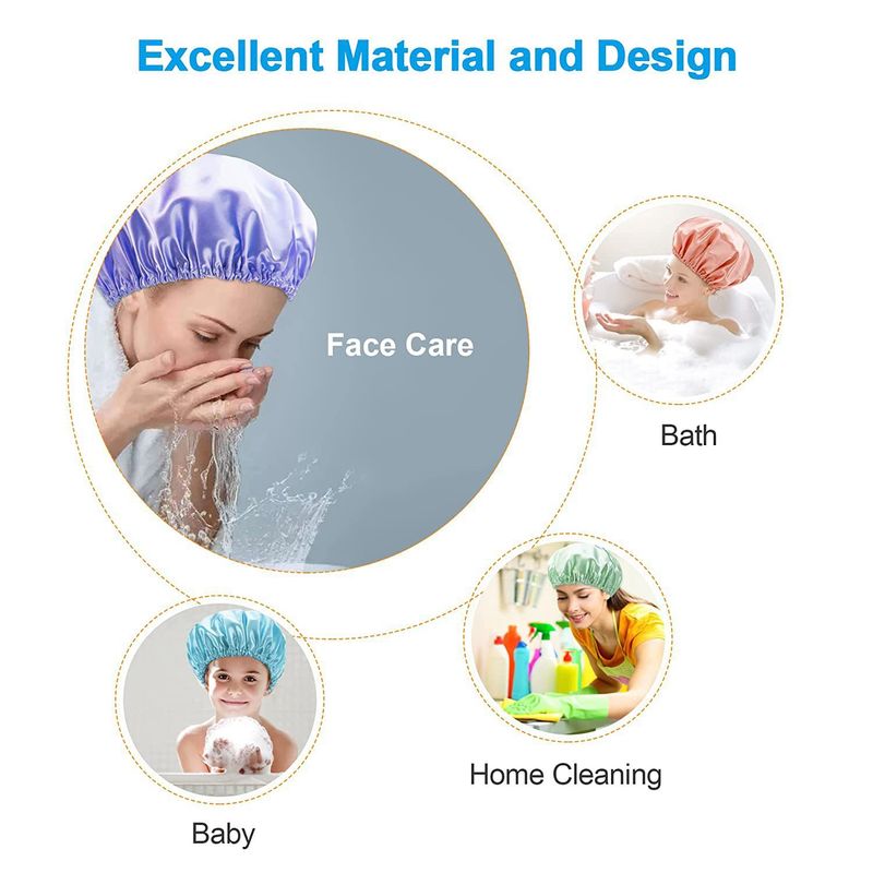 Waterdichte douchekap voor dames - herbruikbare dubbellaagse haarbescherming (elastisch en verstelbaar, universele pasvorm voor baden, zwemmen en spa)_voghion.com