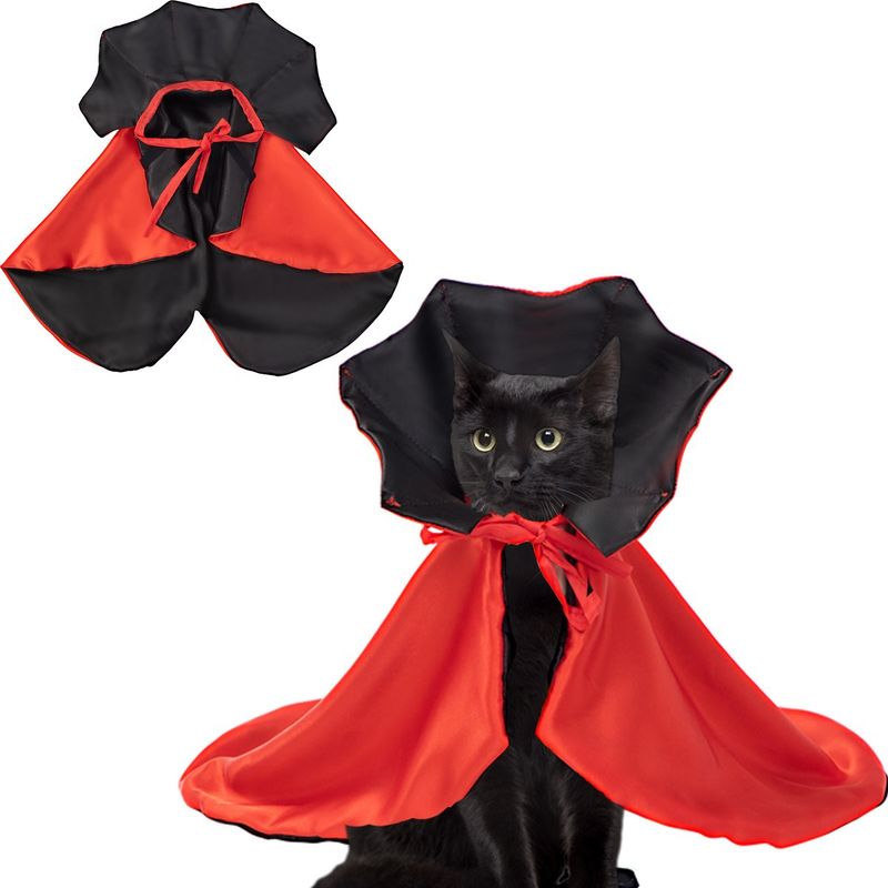 Vampirkostüm für Katzen und Hunde, Halloween-Umhang für Haustiere, Teufelskostüm, verstellbar, rot/schwarz_voghion.com