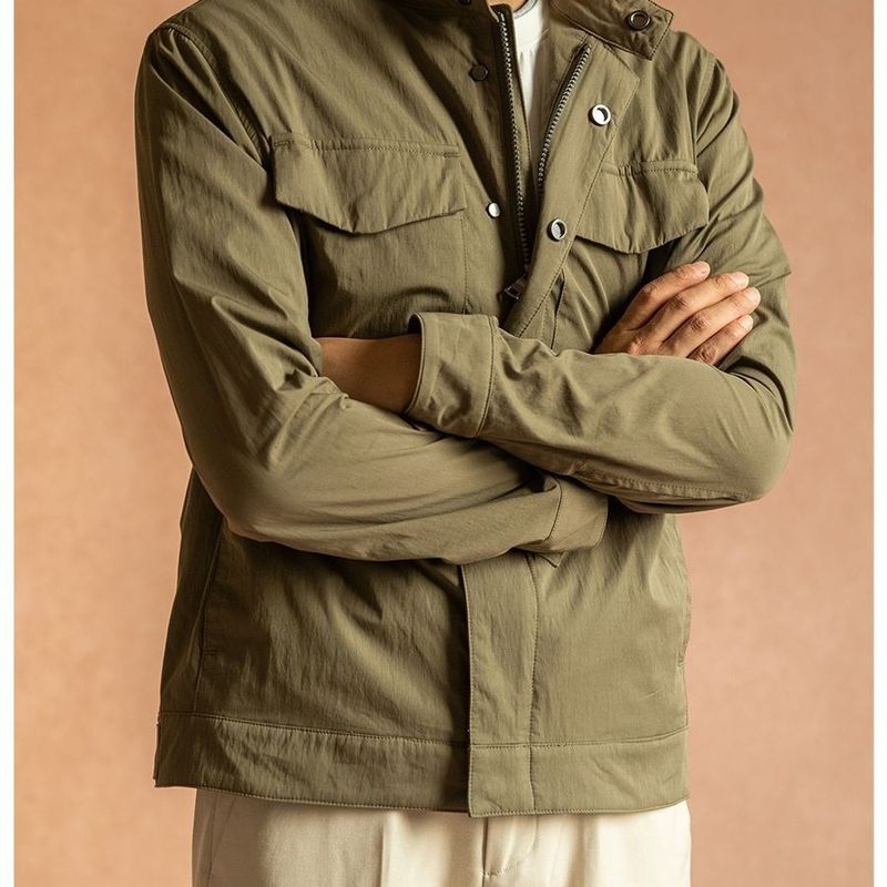Suitable For All Seasons René De Lefebvre Autumn Men's Blended Stand Collar Workwear Style Business Multi-Pocket Jacket Coat_voghion.com