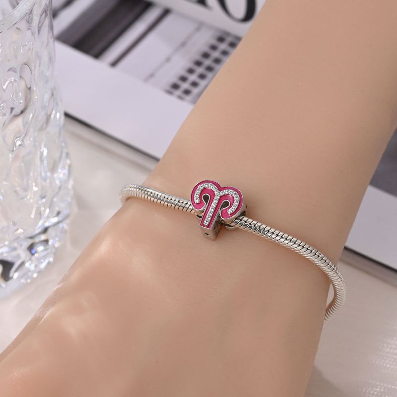 Damenschmuck, süße rosa Perlen mit zwölf Sternbildern, dekorative Perlen, DIY-Schmuckzubehör, Armband, weißes Kupfer, versilbert_voghion.com