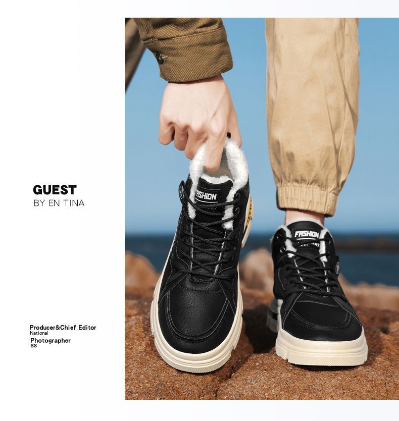 Herren-Winterstiefel mit dickem Fleecefutter, rutschfester Gummisohle, warm und langlebig für Outdoor-Wanderungen, tägliches Tragen, Schneestiefel, Outdoor-Baumwollschuhe_voghion.com