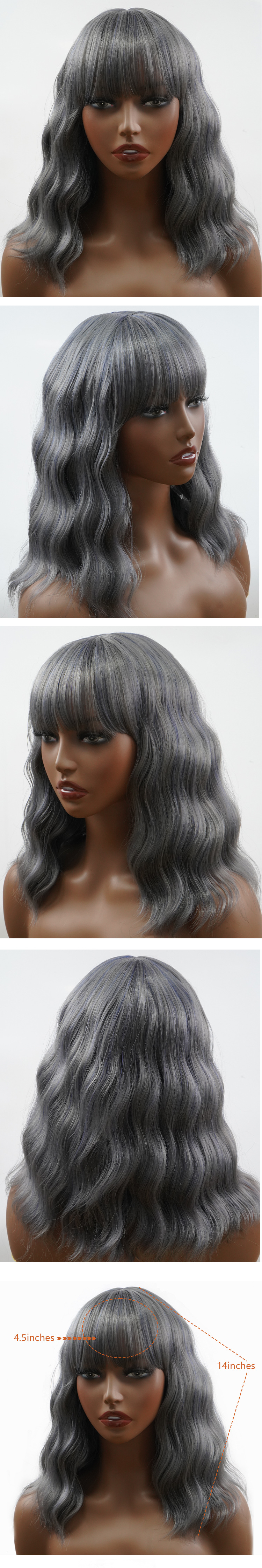Synthetic wig for women's machine made neat bangs wavy short curly hair _voghion.com