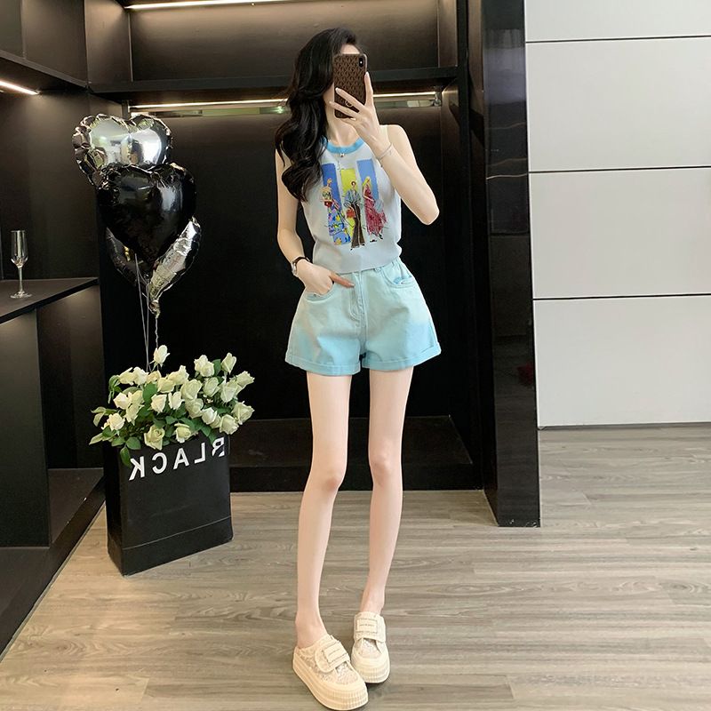 Audday Petite Dopamin für Frauen Sommer Salz Stil Jugendlicher Sport Casual Ice Silk Weste und Shorts Zweiteiliges Set Abnehmen_voghion.com