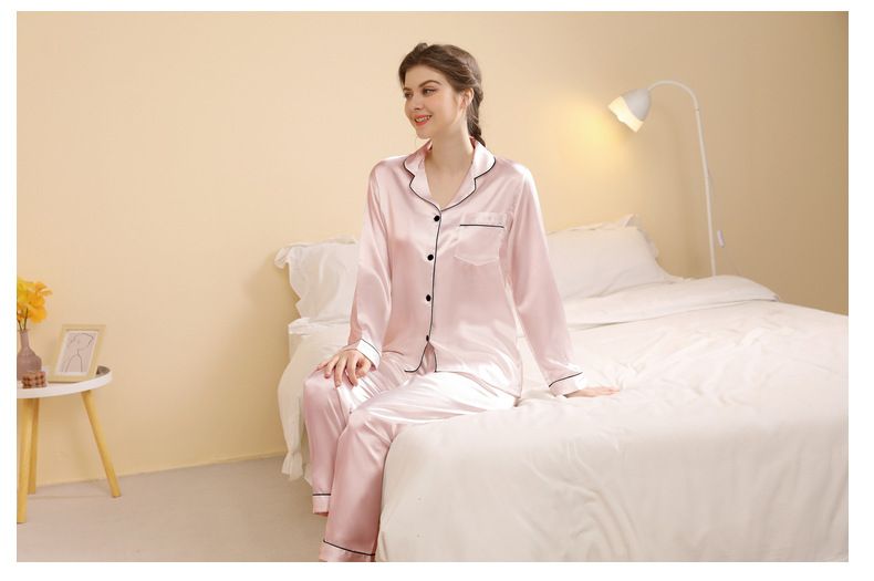 Damen-Nachtwäsche, große Größe, Basic-Pyjama, Damen, Frühling und Sommer, langärmelige Hose, dünne Seide, Freizeit, Zuhause, zweiteiliges Set_voghion.com