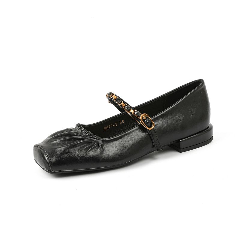 Scarpe Mary Jane bianche con punta quadrata e tacco basso, comode scarpe in morbida pelle rugosa con fibbia in metallo_voghion.com