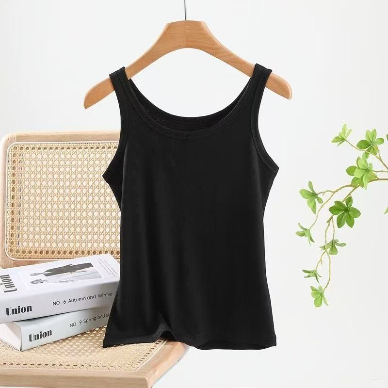 2025 Sommer-Baumwoll-Ripp-Sommer-Basishemd in normaler Farbe mit schmaler Passform für Damen, kleines Tanktop mit seitlicher Brustverdeckung 8066_voghion.com
