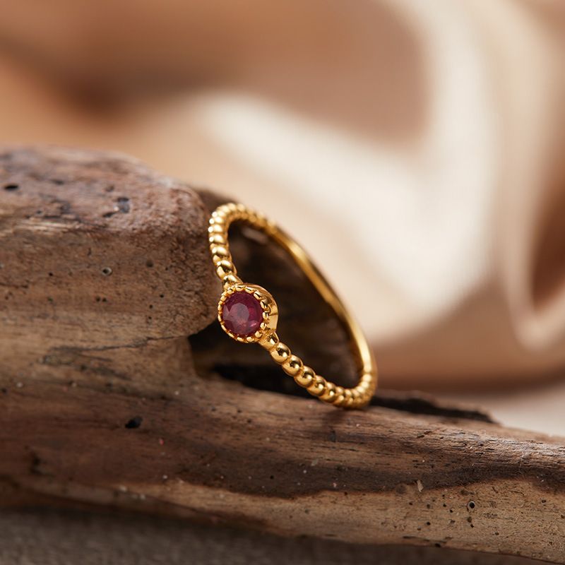 S Pure Silver Inlaid Colorful Garnet Ring For Women, High-End Versatile Round Design, Small Index Finger Jewelry, Hot_voghion.com