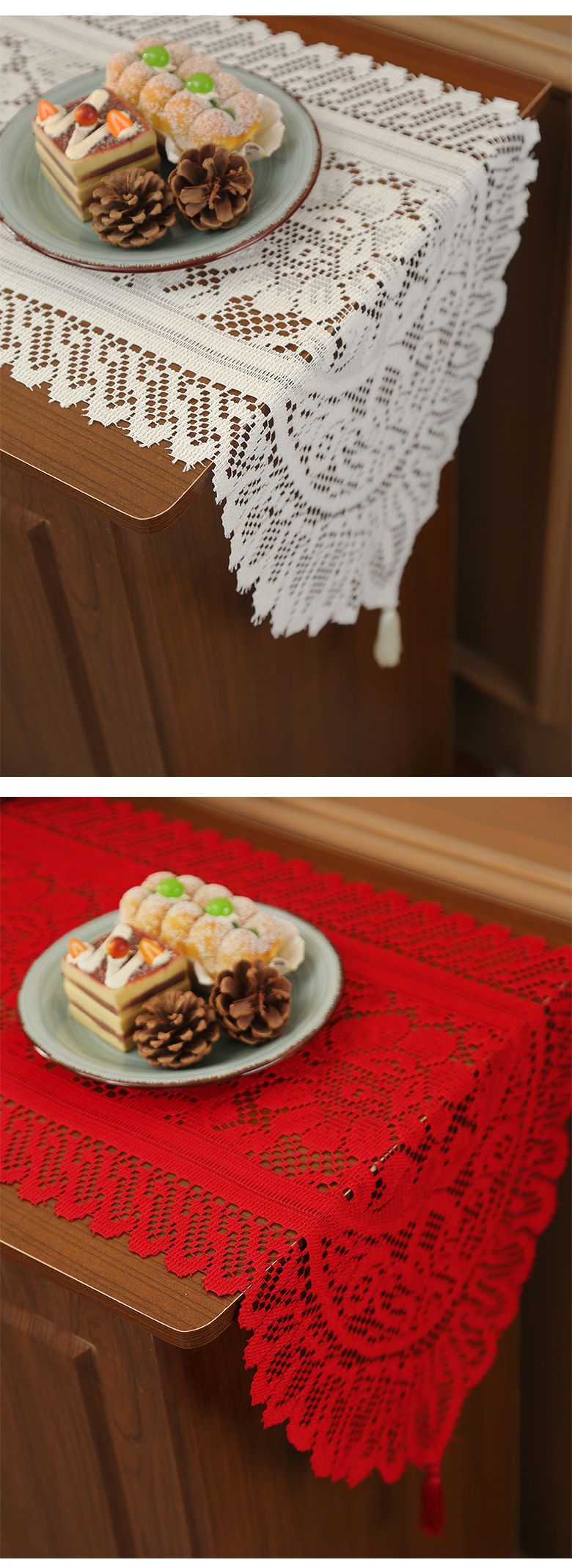Elegant Lace Table Runner - Vintage Farmhouse Cover For Sideboard TV Stand & Coffee Table (150x40cm Boho Chic Decor Handmade Crochet Washable Cotton)_voghion.com