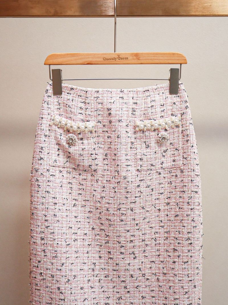 Set jachetă cu mărgele și fustă cu crăpături SP pentru femei - Ținută dulce de primăvară, costum elegant din două piese_voghion.com