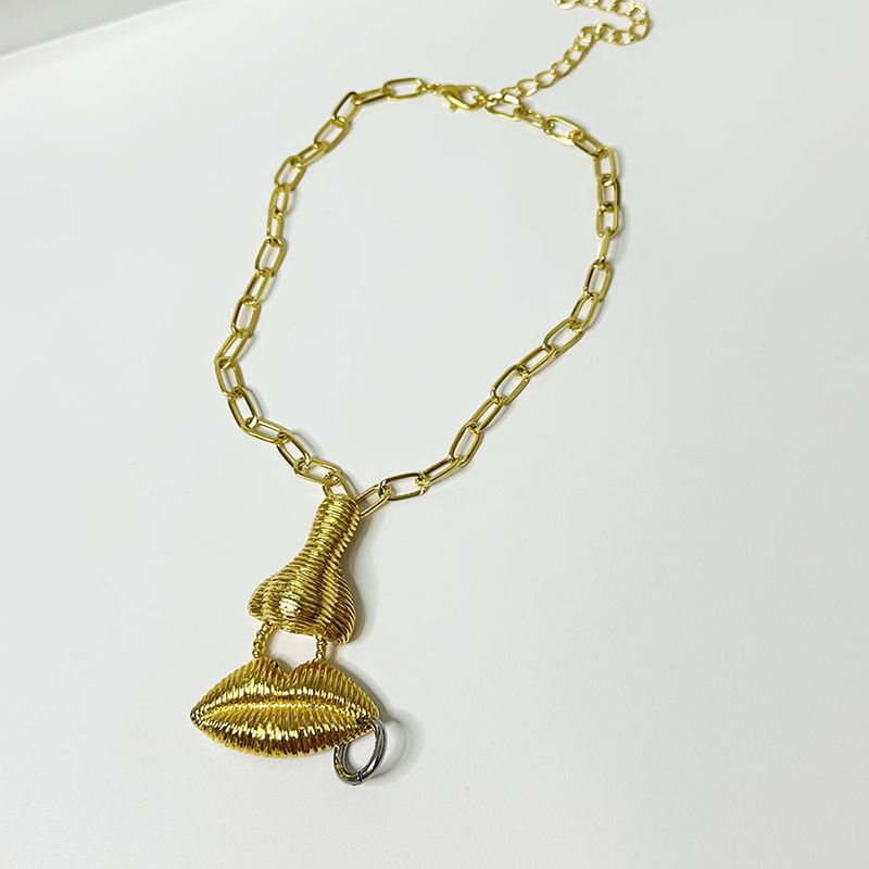 Unique Personality 3D Facial Features Striped Nose Big Lips Necklace Cuban Fashionable Exaggerated Clavicle Chain_voghion.com