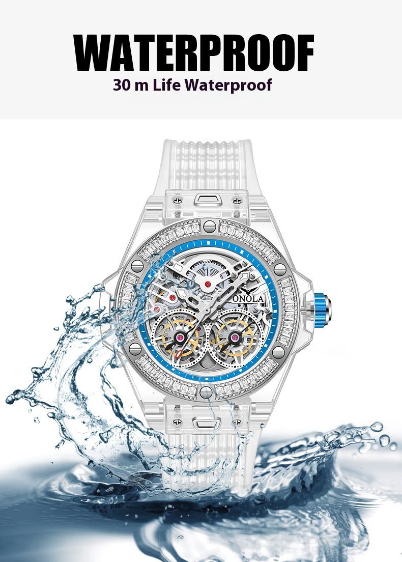 Fashionable Transparent Case New ONOLA/Orona Diamond Set Fully Automatic Mechanical Watch Men's Waterproof Tape_voghion.com